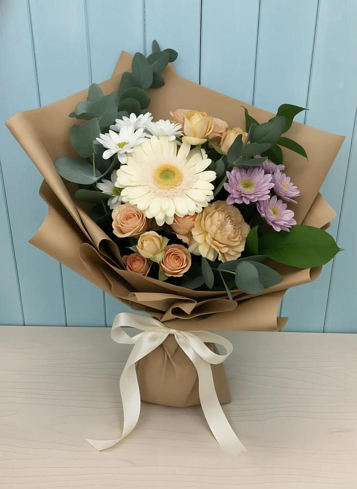 Букет цветов из: Герберы и Хризантемы в Нижнем Баскунчаке