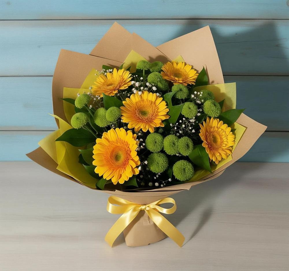 Букет цветов из: Герберы и Хризантемы в Нижнем Баскунчаке