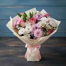 Букет цветов из:  Хризантемы, Альстромерии и Розы в Нижнем Баскунчаке