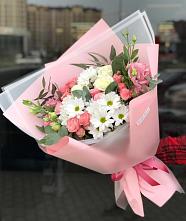 Букет цветов из:  Розы, Лизиантусы и Хризантемы в Нижнем Баскунчаке