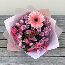 Букет цветов из:  Розы, Герберы и Хризантемы в Нижнем Баскунчаке