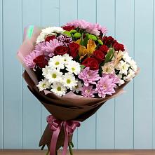 Букет цветов из:  Розы, Хризантемы и Альстромерии в Нижнем Баскунчаке
