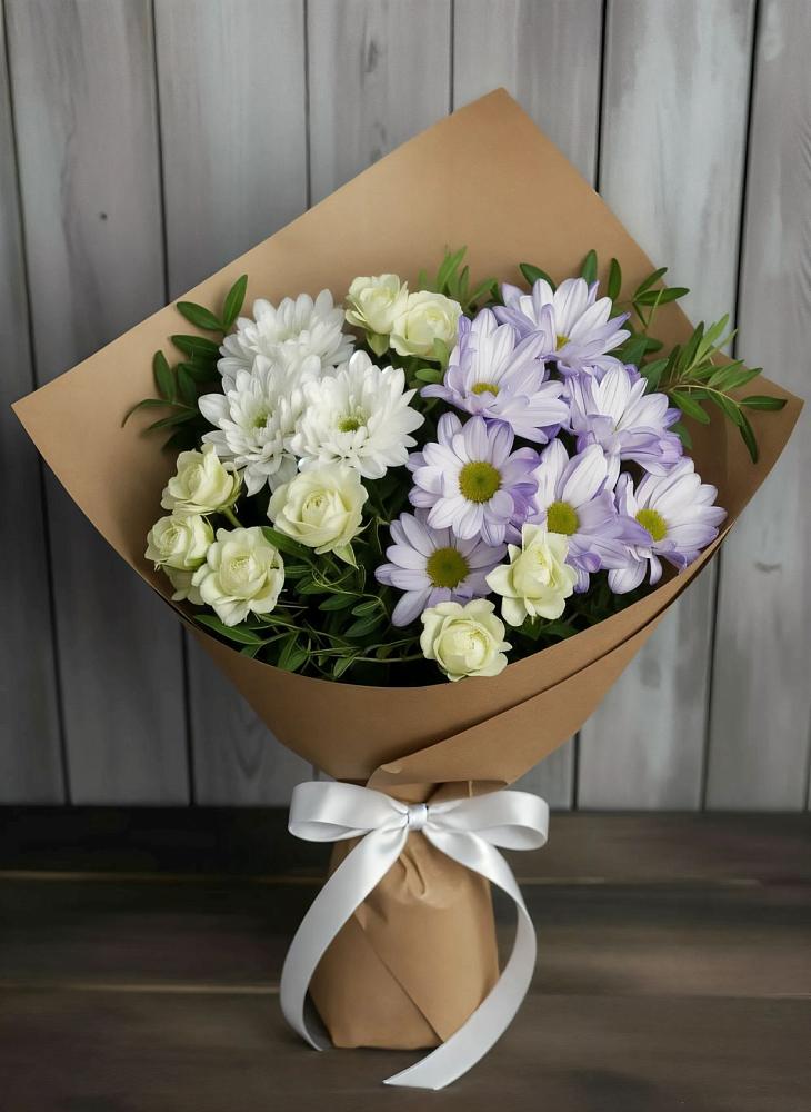 Букет цветов из: Хризантемы и Розы в Нижнем Баскунчаке